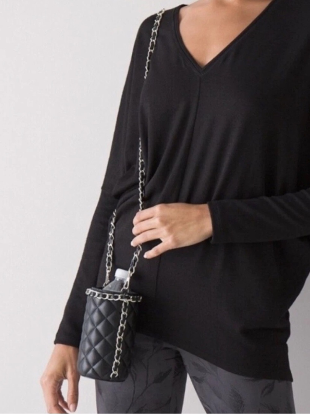 White House Black Market Black Quilted chain crossbody drink holder NWT